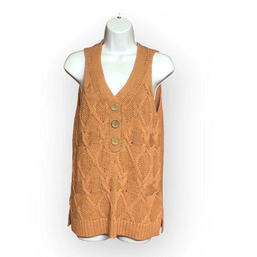 Tribal Neutral Cable Knit Pullover Sleeveless Academia Easy to Wear Top Size S